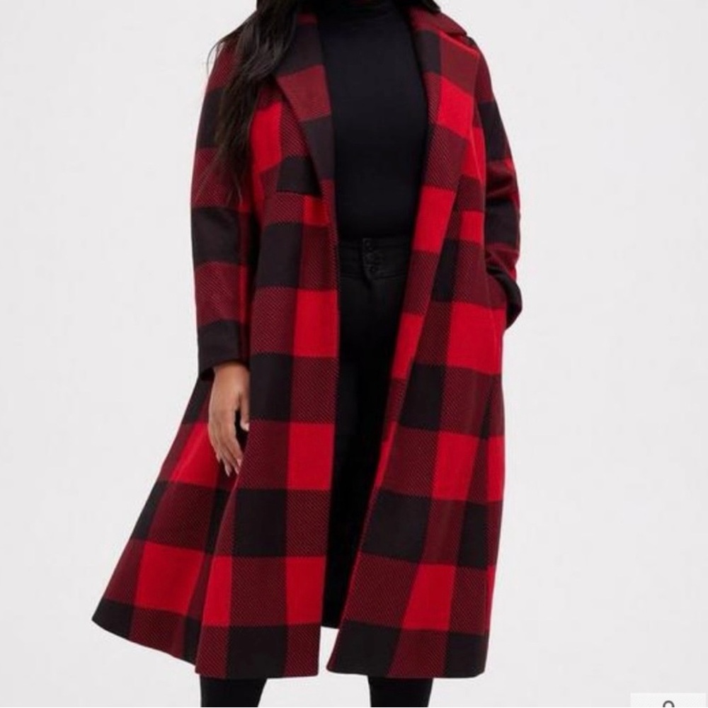 Torrid Red and Black Plaid Trench Coat